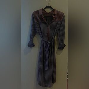 BCBGMAXAZRIA Navy and Orange Striped Dress